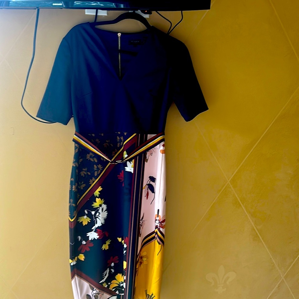 Ted Baker the dress under the knee blue the top and flowers yellow size 3